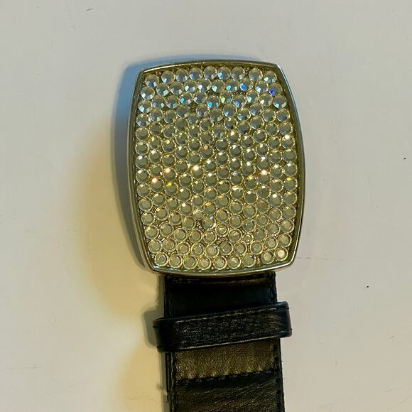 Cache Black Studded Belt Womens Large Sparkly Embellished Buckle Glitter - Picture 4 of 7